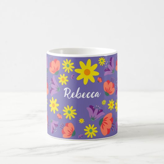 Gepersonaliseerde Paarse Bloemen Mok (Center)