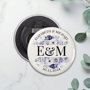 Gepersonaliseerde Paarse Bloemen Wedding Favoriet Button Flesopener