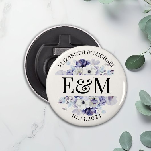 Gepersonaliseerde Paarse Bloemen Wedding Favoriet Button Flesopener