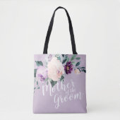 Gepersonaliseerde paarse bloemenmoeder van de brui tote bag (Voorkant)