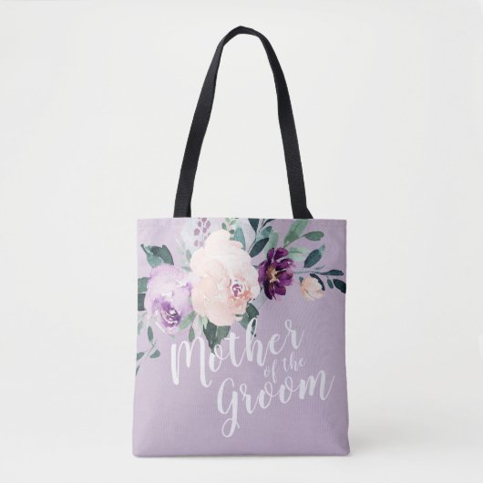Gepersonaliseerde paarse bloemenmoeder van de brui tote bag (Voorkant)
