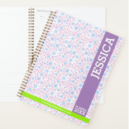 Gepersonaliseerde Paarse Bloemnaam & Monogram Planner