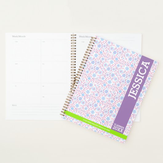 Gepersonaliseerde Paarse Bloemnaam & Monogram Planner (Display)