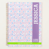 Gepersonaliseerde Paarse Bloemnaam & Monogram Planner (Voorkant)