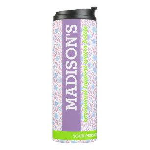Gepersonaliseerde Paarse Bloemnaam & Monogram Thermosbeker