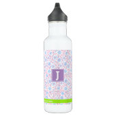 Gepersonaliseerde Paarse Bloemnaam & Monogram Waterfles (Rechts)