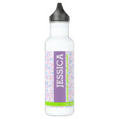 Gepersonaliseerde Paarse Bloemnaam & Monogram Waterfles (Links)