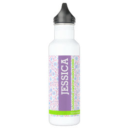 Gepersonaliseerde Paarse Bloemnaam & Monogram Waterfles