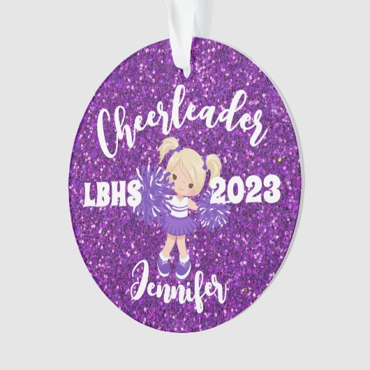 Gepersonaliseerde Paarse blonde cheerleading Ornam Ornament (voorkant)