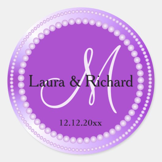 Gepersonaliseerde Paarse Bruiloft Monogram Seals Ronde Sticker (Voorkant)
