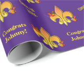 Gepersonaliseerde Paarse Cajun Crawfish Fleur de L Cadeaupapier (Rol Hoek)