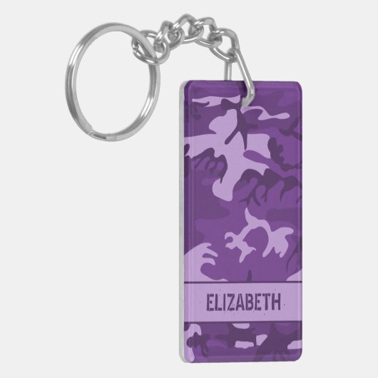 Gepersonaliseerde Paarse Camo Sleutelhanger (Voorkant Links)