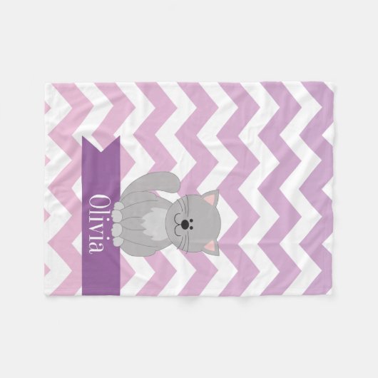 Gepersonaliseerde Paarse Chevron Cat Fleece Deken (Voorkant (Horizontaal))