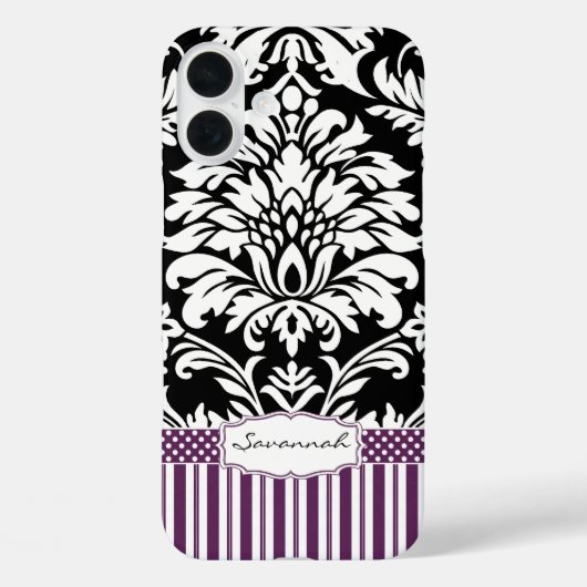 Gepersonaliseerde  Paarse Damask Love Bird Case-Mate iPhone Case (Achterkant)
