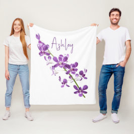 Gepersonaliseerde paarse dendrobium orchidee kunst fleece deken