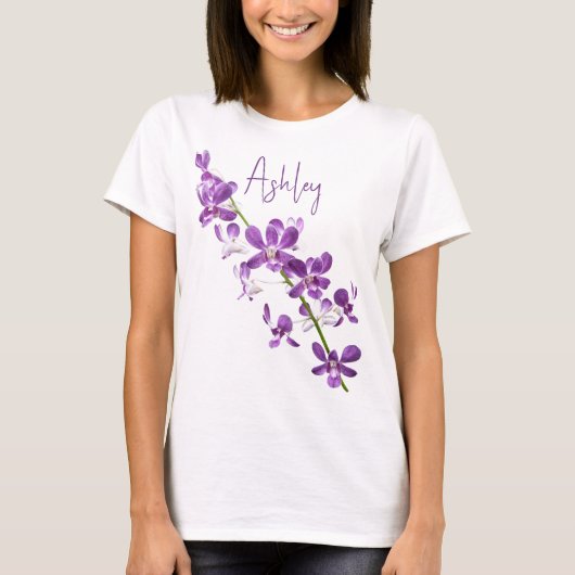 Gepersonaliseerde paarse dendrobium orchidee kunst t-shirt (Voorkant)