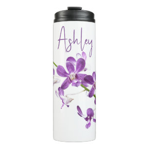 Gepersonaliseerde paarse dendrobium orchidee kunst thermosbeker