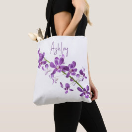 Gepersonaliseerde paarse dendrobium orchidee kunst tote bag