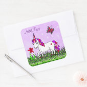Gepersonaliseerde Paarse eenhoorn, bloemen en vlin Vierkante Sticker (Envelop)