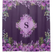 Gepersonaliseerde Paarse en aubergine bloemen Douchegordijn (Voorkant)