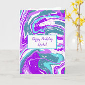 Gepersonaliseerde Paarse en Blauwgroen marmerdag Kaart (Gele Bloem)