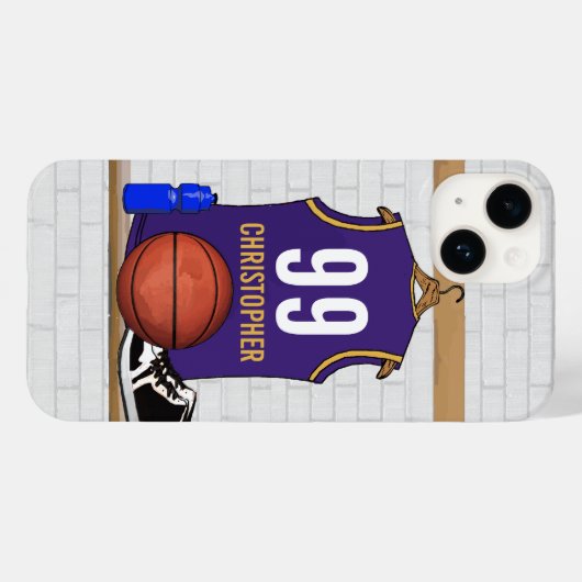 Gepersonaliseerde Paarse en gouden Basketball Jers Case-Mate iPhone Case (Achterkant (horizontaal))
