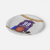 Gepersonaliseerde Paarse en gouden Basketball Jers Papieren Bordje (Gekanteld)