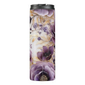 Gepersonaliseerde Paarse en gouden bloemen Thermosbeker (Achterkant)