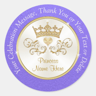 Gepersonaliseerde Paarse en goudprinses Stickers