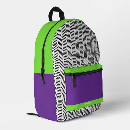 Gepersonaliseerde Paarse en groene Bedrukte Rugzak (Achterkant Hoek Links)
