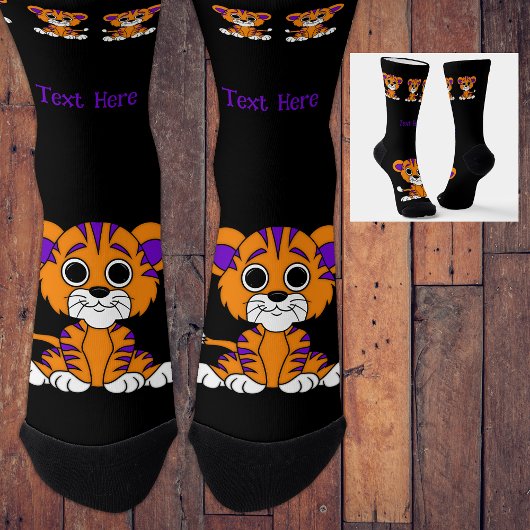 Gepersonaliseerde Paarse en Oranje Baby tijger Sokken
