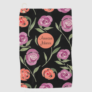 Gepersonaliseerde Paarse en Peach Floral Dames Golfhanddoek