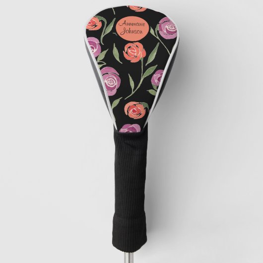 Gepersonaliseerde Paarse en Peach Floral Dames Golfheadcover (Voorkant)