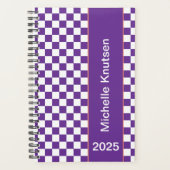 Gepersonaliseerde paarse en witte geruit 2025 planner (Voorkant)