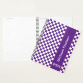Gepersonaliseerde paarse en witte Geruite 2024 Planner (Display)