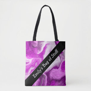 Gepersonaliseerde Paarse en witte marmertruien Tote Bag