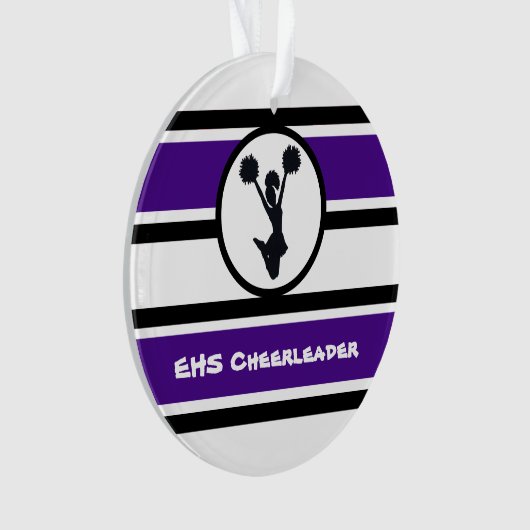 Gepersonaliseerde Paarse en zwarte Cheerleader Orn Ornament (voorkant)