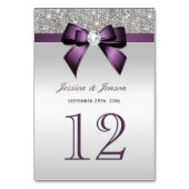 Gepersonaliseerde Paarse Faux Bow Silver Sequins Kaart (Achterkant)
