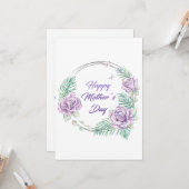 Gepersonaliseerde Paarse Floral Happy Moederdag Kaart (Voorkant / Achterkant in situ)