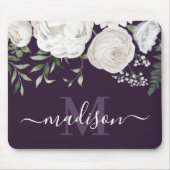 Gepersonaliseerde Paarse Floral Name Monogram Muismat (Voorkant)