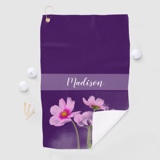 Gepersonaliseerde Paarse Floral Womens Golfhanddoek (Insitu)