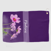 Gepersonaliseerde Paarse Floral Womens Golfhanddoek (Horizontaal)