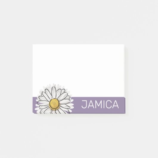Gepersonaliseerde Paarse & Gele Daisy Post-it Note (Voorkant)