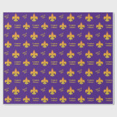 Gepersonaliseerde Paarse Gele Fleur de Lis Cadeaupapier (Vlak)