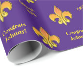 Gepersonaliseerde Paarse Gele Fleur de Lis Cadeaupapier (Rol Hoek)