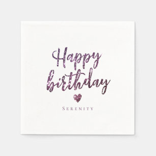 Gepersonaliseerde paarse glinsterende glitter servet