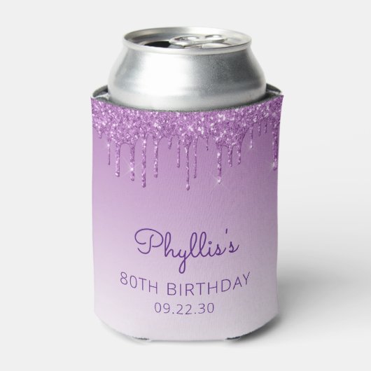 Gepersonaliseerde Paarse glitter Drip 80th Birthda Blikjeskoeler (Blikje Voorkant)