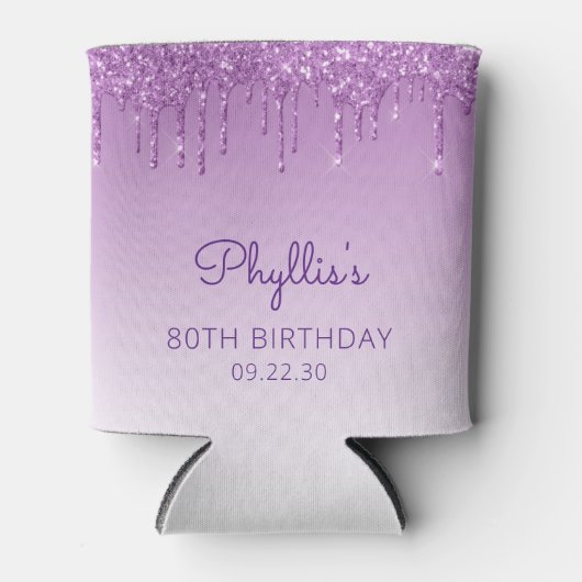 Gepersonaliseerde Paarse glitter Drip 80th Birthda Blikjeskoeler (Voorkant)