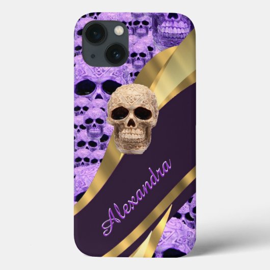 Gepersonaliseerde paarse gotische schedel Case-Mate iPhone case (Achterkant)