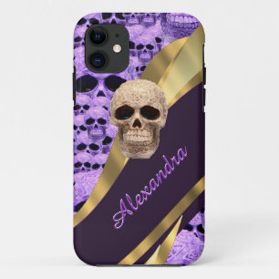 Gepersonaliseerde paarse gotische schedel Case-Mate iPhone case